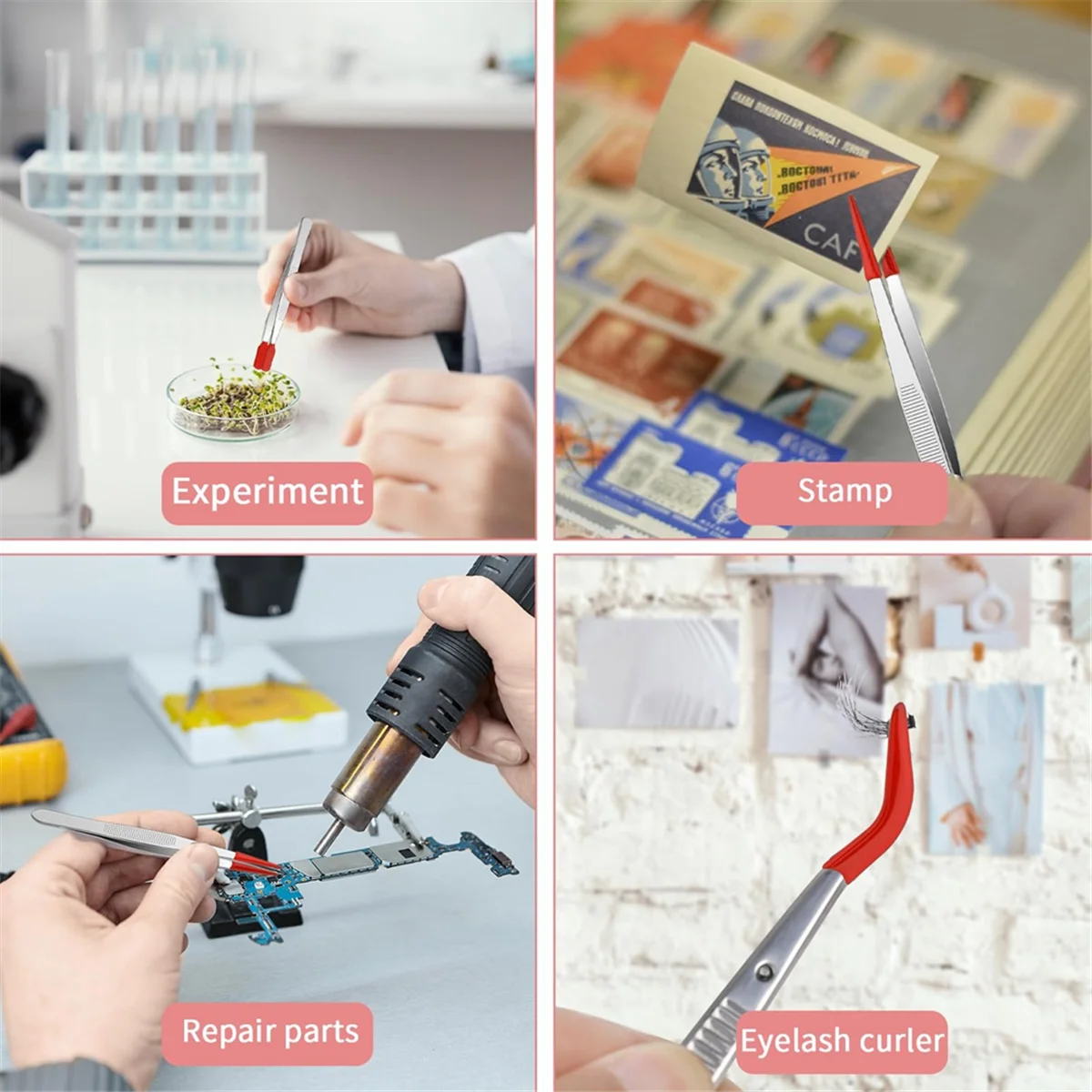 4Pieces Tweezers with Rubber Tips Tweezers PVC Coated Tweezers Set, Rubber Straight Tip Tweezers Rubber Flat Tip Tweezer