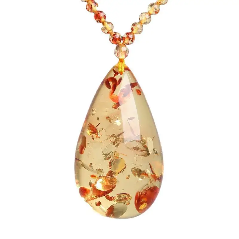 Natural Amber Necklace Women Healing Gemstone Fine Jewelry Genuine Baltic Amber Flower Water Droplet Pendant Necklaces