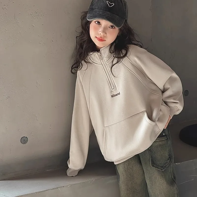 

Новинка весны 2025 года, стильная повседневная толстовка с длинными рукавами и воротником-стойкой для малышей и больших детей, весна/осень