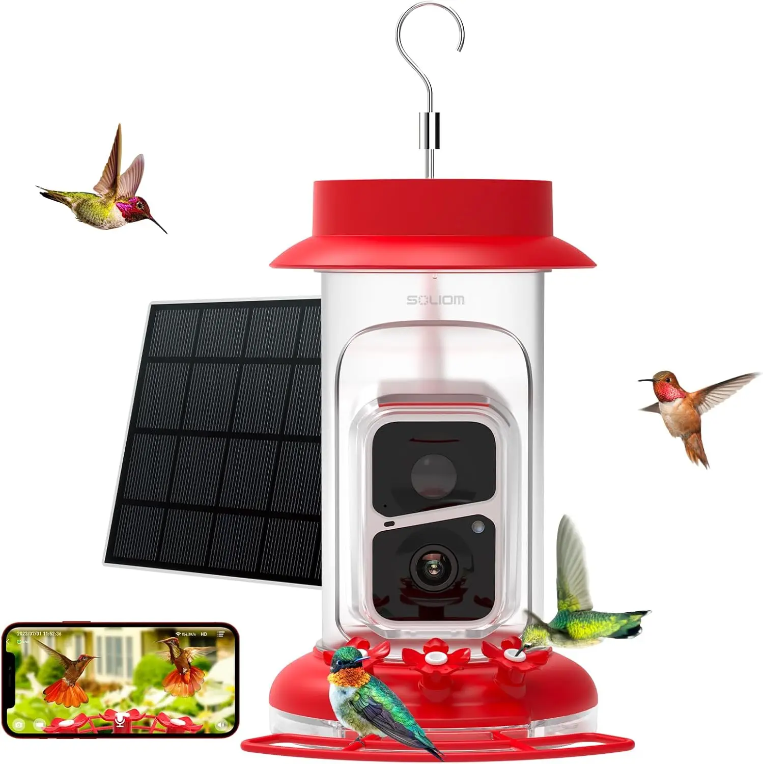 

The Original Hummingbird Feeder Camera with Ant Moat, Bee Proof, AI Identify Bird Species Solar Panel, Bird Watching Camera