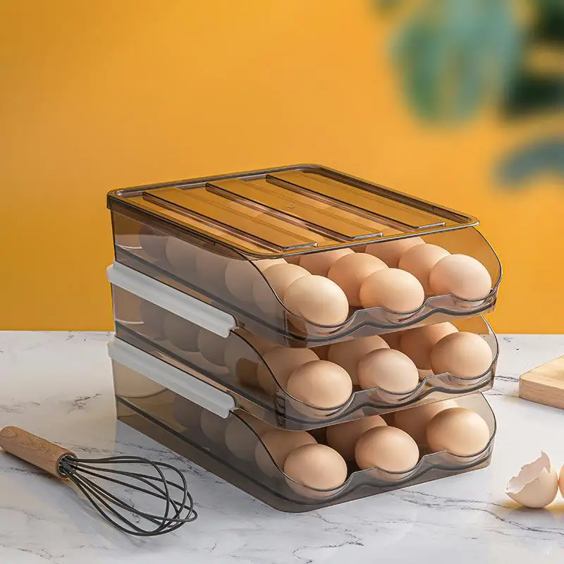 

Automatic Rolling Egg Holder Multi-layer Kitchen Egg Organizer Storage Box Container with Lids Refrigerator Egg Organizer Rack