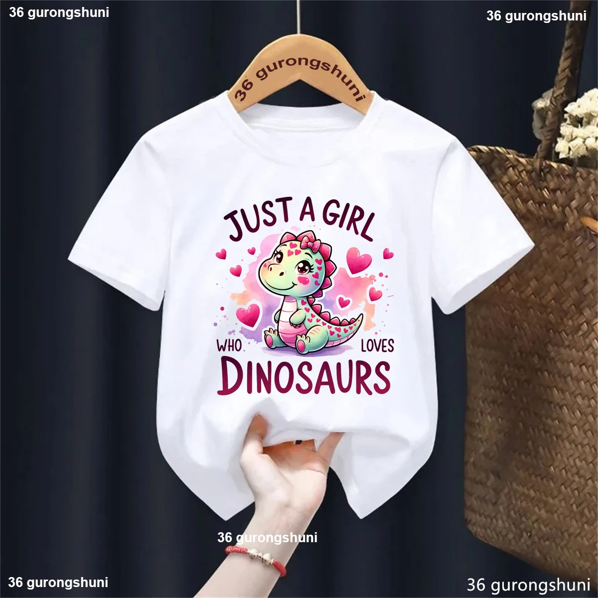 Kawaii Dino Kids Clothes Just A Girl Who Love Dinosaur Graphic Printed T Shirt Girls White/Black/Pink/Blue T-Shirt Summer Tops