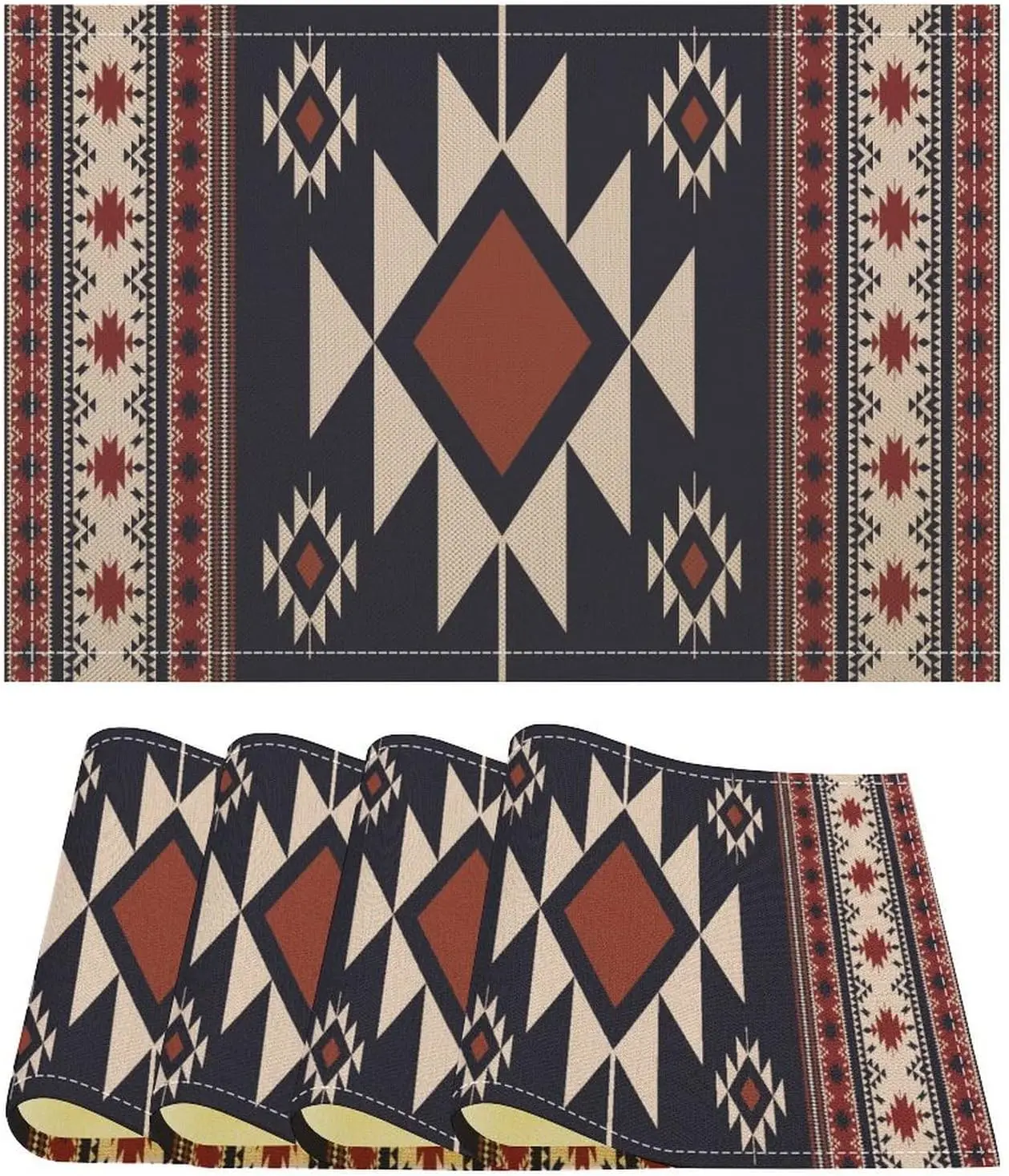 

Vintage Rustic Style Abstract Ethnic Tribal Geometric Texture Print Placemats Table Mat for Home Dining Table Kitchen Decor 4PCS