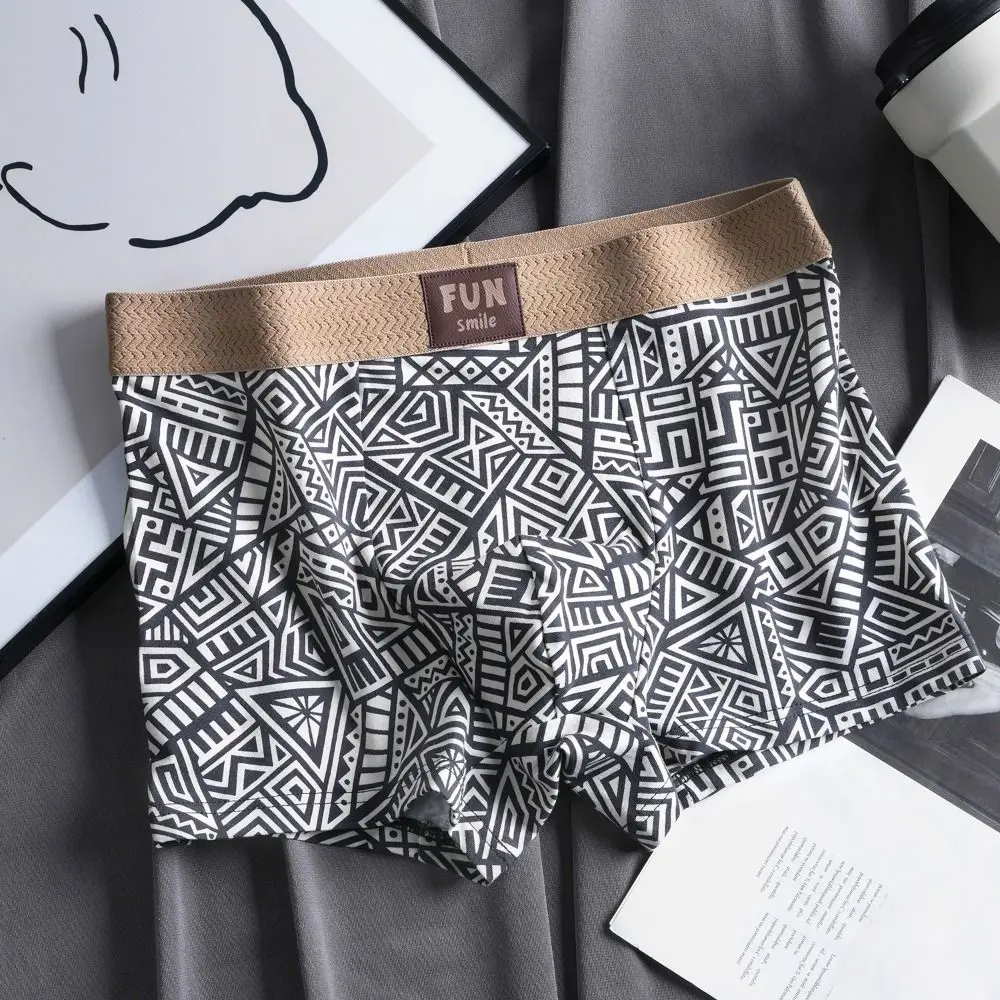 

3Pcs Breathable Plus Size Men Boxer Briefs Stripe Seamless Underwear for Men Mid Waist Ethnic Style Shorts Underpants Daily