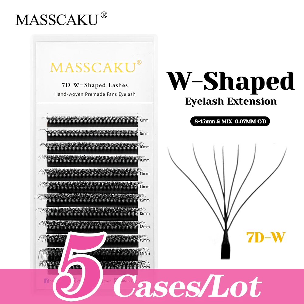 

5cases/lot 12 Rows MASSCAKU 0.07mm Thickness 3D Effect W Shaped Premade Fans Eyelash Premium Velvet Fiber W Style Lashes Trays