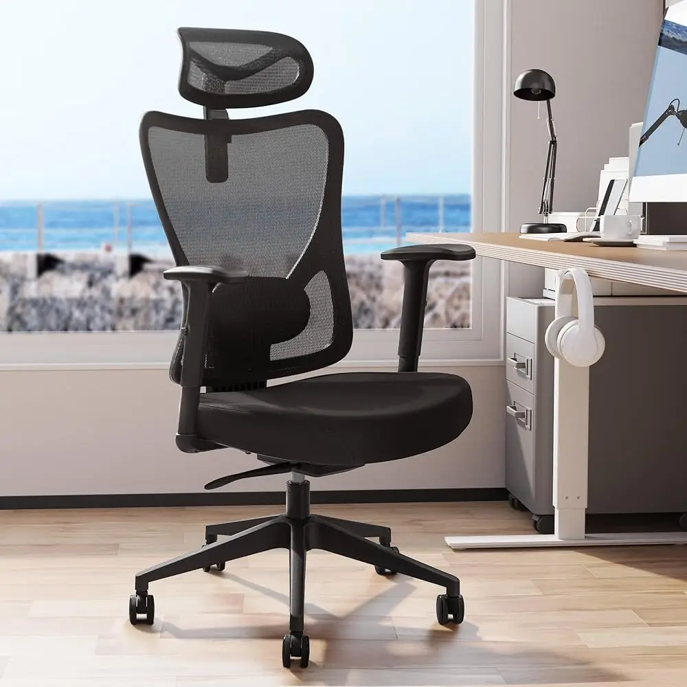 Ergonomic Office Chair High Ba Desk Chair With Headrest Executive Computer Chair With Adjustable Lumbar Support Armrests