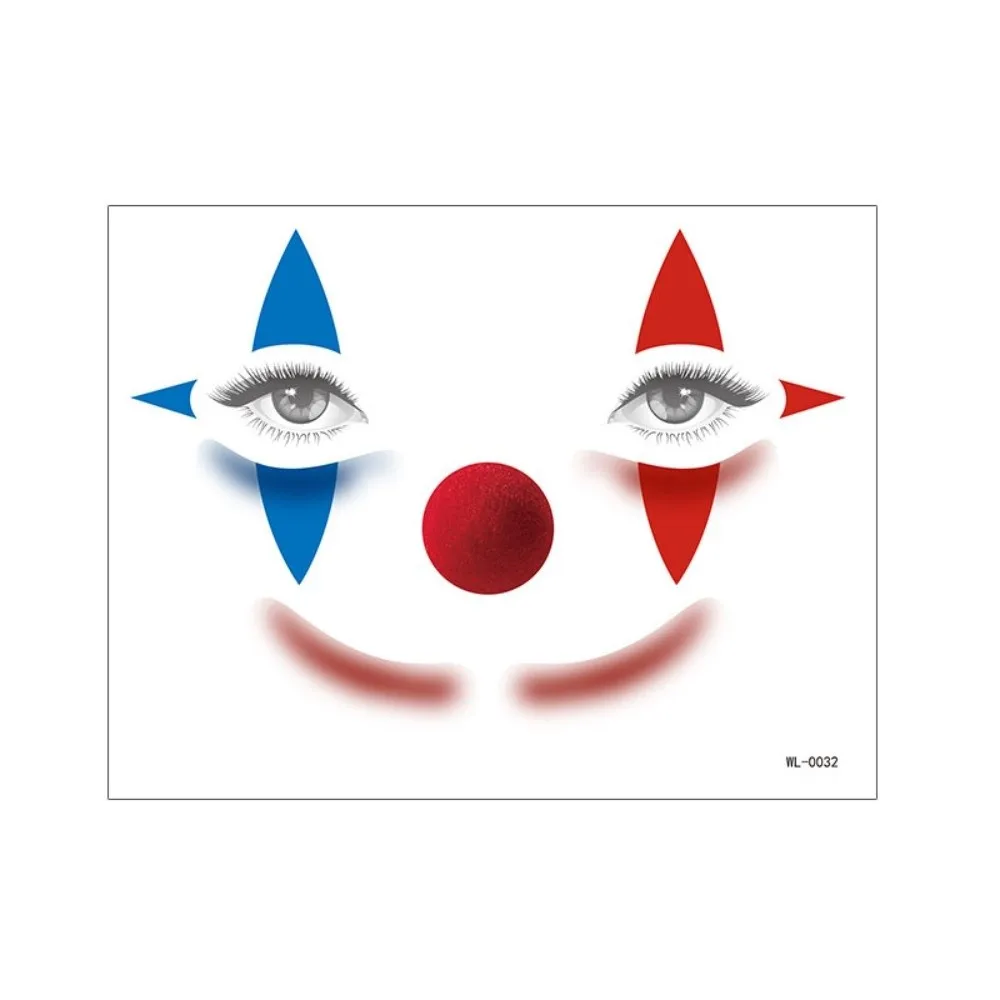Make Up Joker Face Tattoo Sticker Face Art Waterproof Circus Clown Temporary Tattoo Long Lasting DIY Little Witch Face Sticker