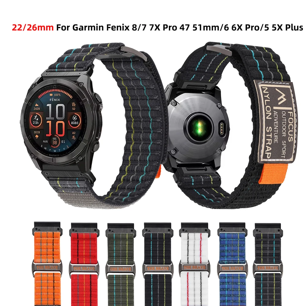 Nowy nylonowy pasek 22 mm 26 mm do zegarka Garmin Fenix 8 51 mm, Fenix 8 47 mm, Fenix E 7 7X Pro 6 6X Pro 5 5X Plus QuickFit Strap Bracelet