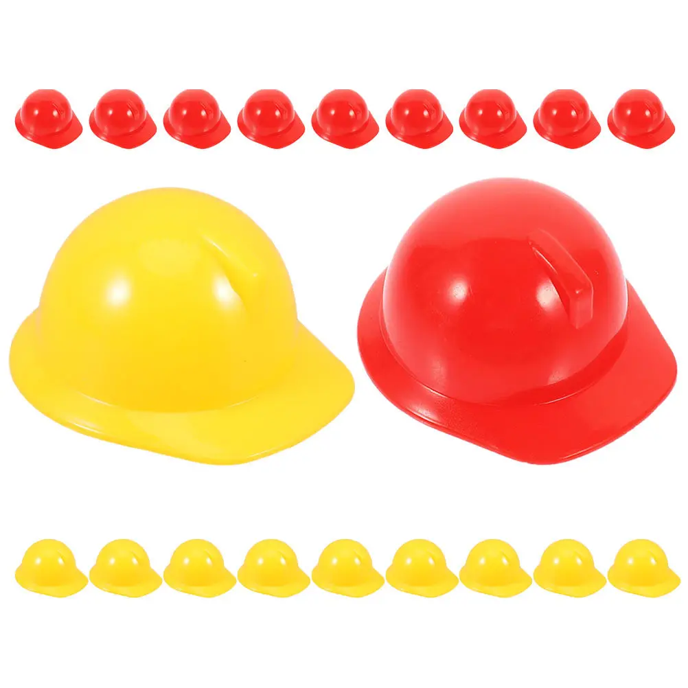 20Pcs Mini Yellow Red Construction Tiny Hard Hat for Party Favors Craft Supplies Dollhouse Scenes Play Sets Miniature