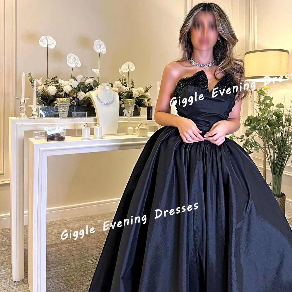 Giggle Crepe Strapless Exquisite Beading Prom Gown Saudi Arab A-Line Elegance Floor-Length Evening Party Dresses for Women 2024