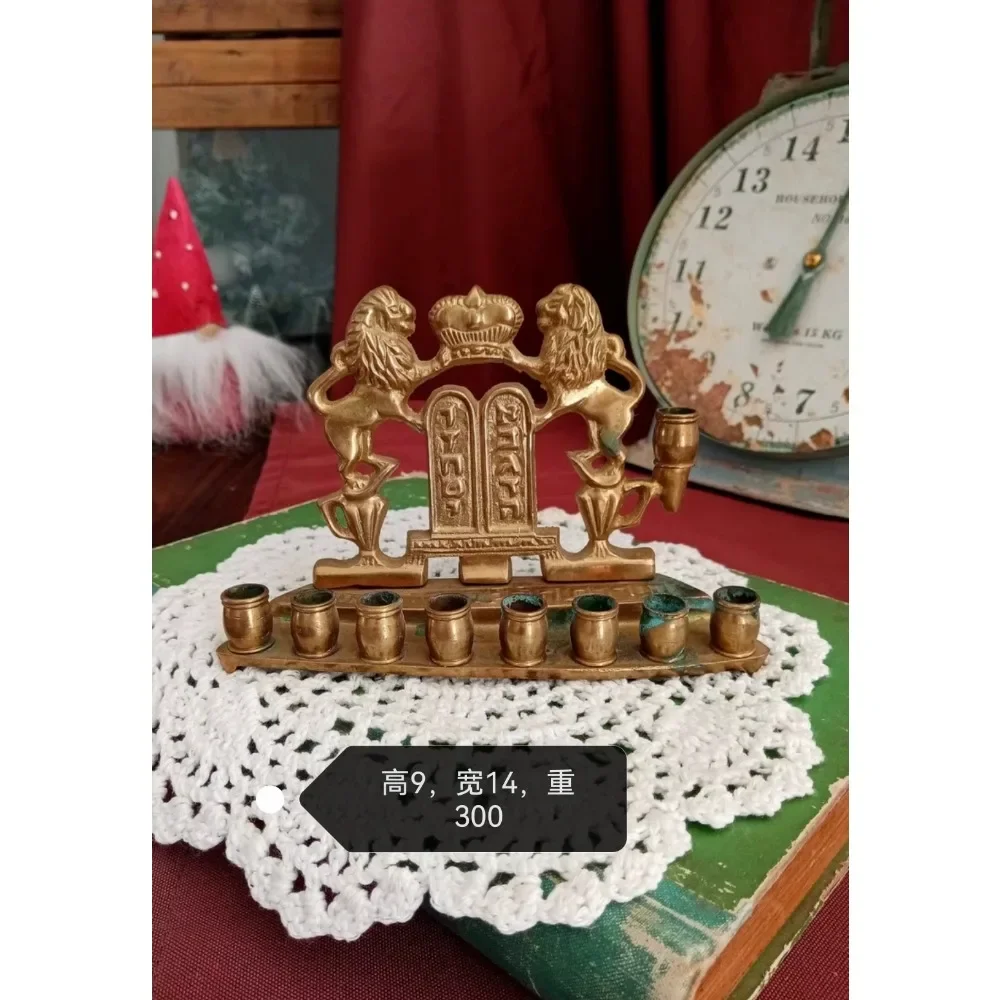 Vintage Handcrafted Brass Candle Holders with Israeli Art Collection Home Decoration Menorah gift