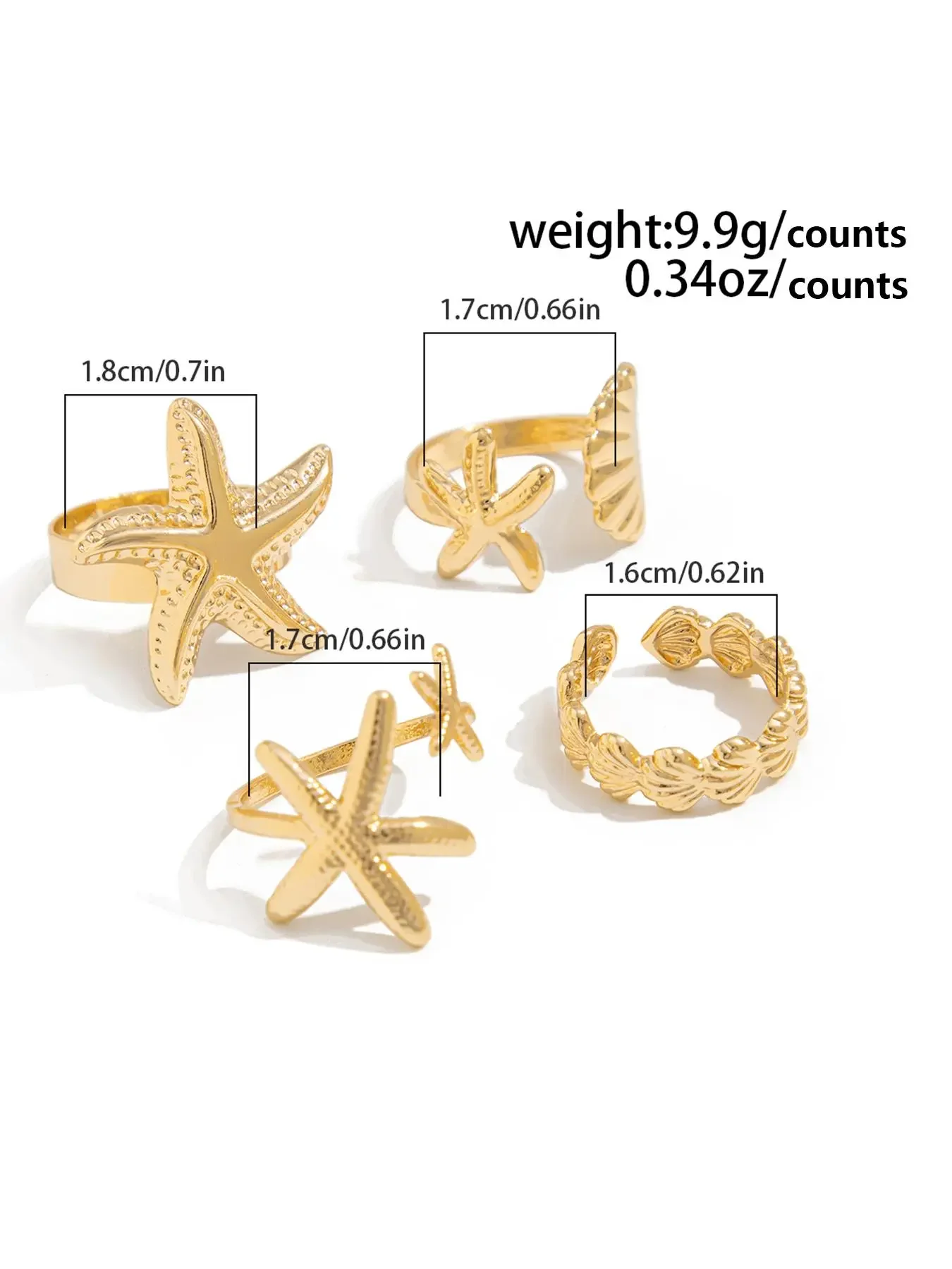 Starfish & Shell Design Ring Set, Statement Multi Ring, Stackable Finger Rings, Fashion Jewelry for Party, Daily Clothing Decor, Trendy All-match & Exquisite Jewelry for Birthday Gift, Fashionable Jewelry, Beautiful Rings