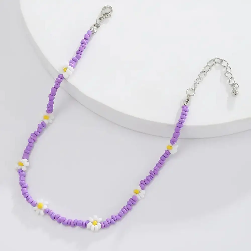 Beach Fashion Daisy Short Vacation Female Bohemia Choker Flowers Beaded Necklace Women Necklace Clavicle Necklace