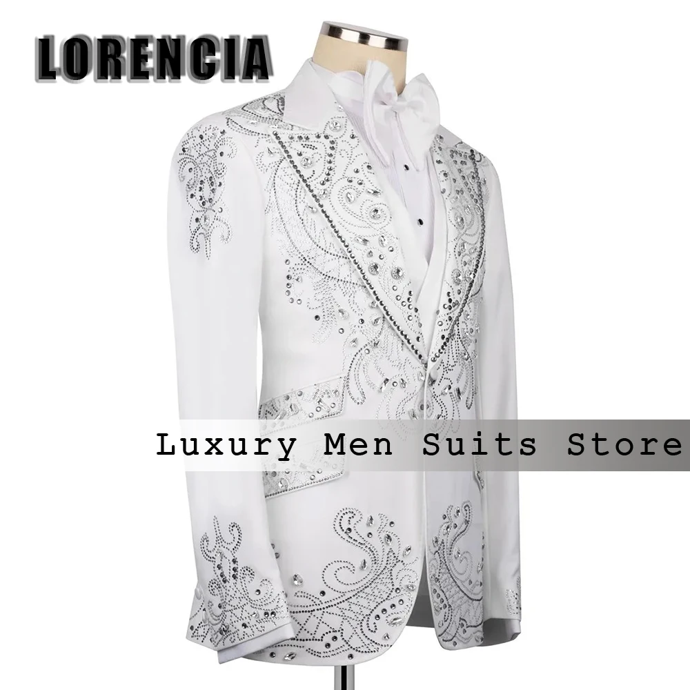 

Изысканные мужские костюмы с бриллиантами, 3 предмета, вечерние наряды с бриллиантами, смокинги для выпускного вечера, индивидуальный пошив: пиджак, брюки, жилет, disfraz hombre