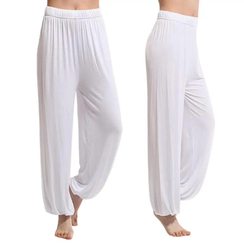Relaxed Fit Sportswear Pants Women’s Wide Leg Bloomers Pants Elastic Waistband Mid-rise Fiber Trousers Comfortable Commuting
