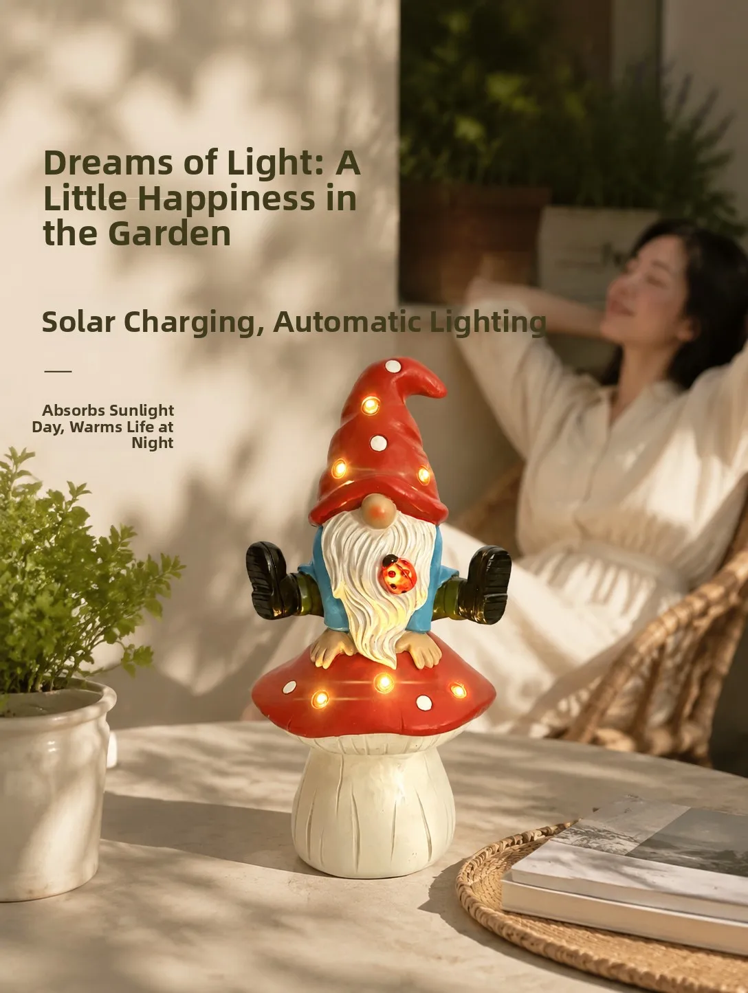 Outdoor Decorative Solar Powered Elf Lamp Creative Resin Craft French Countryside Style Lighting Garden Courtyard Balcony Dec...