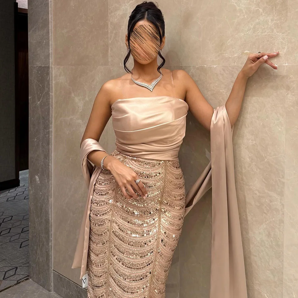 Eshaut & nupcial elegante vestido de noche de sirena de Arabia de Dubái con chal largo Formal vestido de fiesta de boda para graduación para mujer personalizado