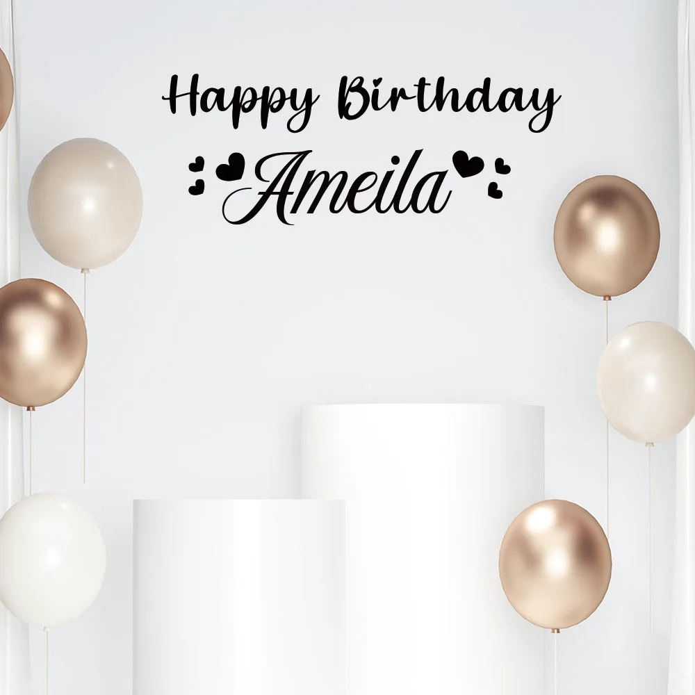1 قطعة عيد ميلاد سعيد مخصص اسم ملصق فينيل للأطفال ديكور حفلات شخصية جدار ملصق مائي للإزالة خلفية ديكور المنزل يموت قطع