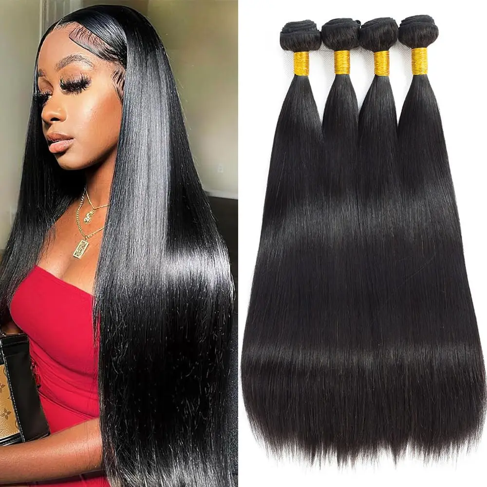 Straight 2/3/4 Bundles Human Hair 24 26 28 30 Inch 10A Brazilian Straight Human Hair Bundles Unprocessed Raw Virgin Human Hair