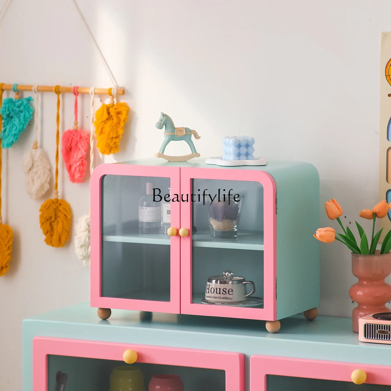 

ld14 Dopamine Color Desktop Storage Cabinet Small Dustproof Storage Cup Holder