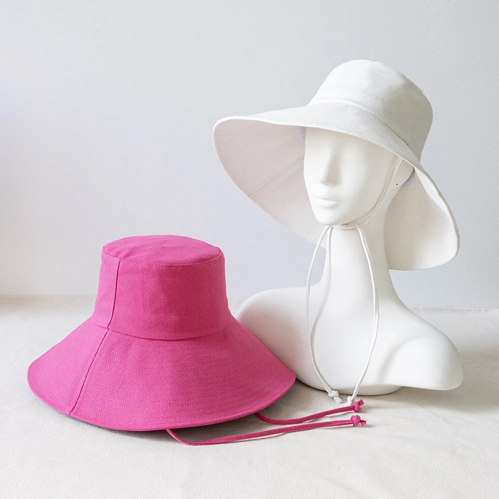100% Cotton Women Summer Bucket Hat Wide Brim Hat with String Tie Beach Sun Hat