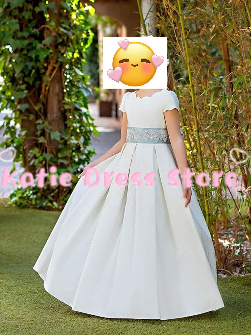 Flower Girl Dresses For Wedding Half Sleeve White Long Lace Appliques Kids Birthday Party First Communion Ball Gown Customized