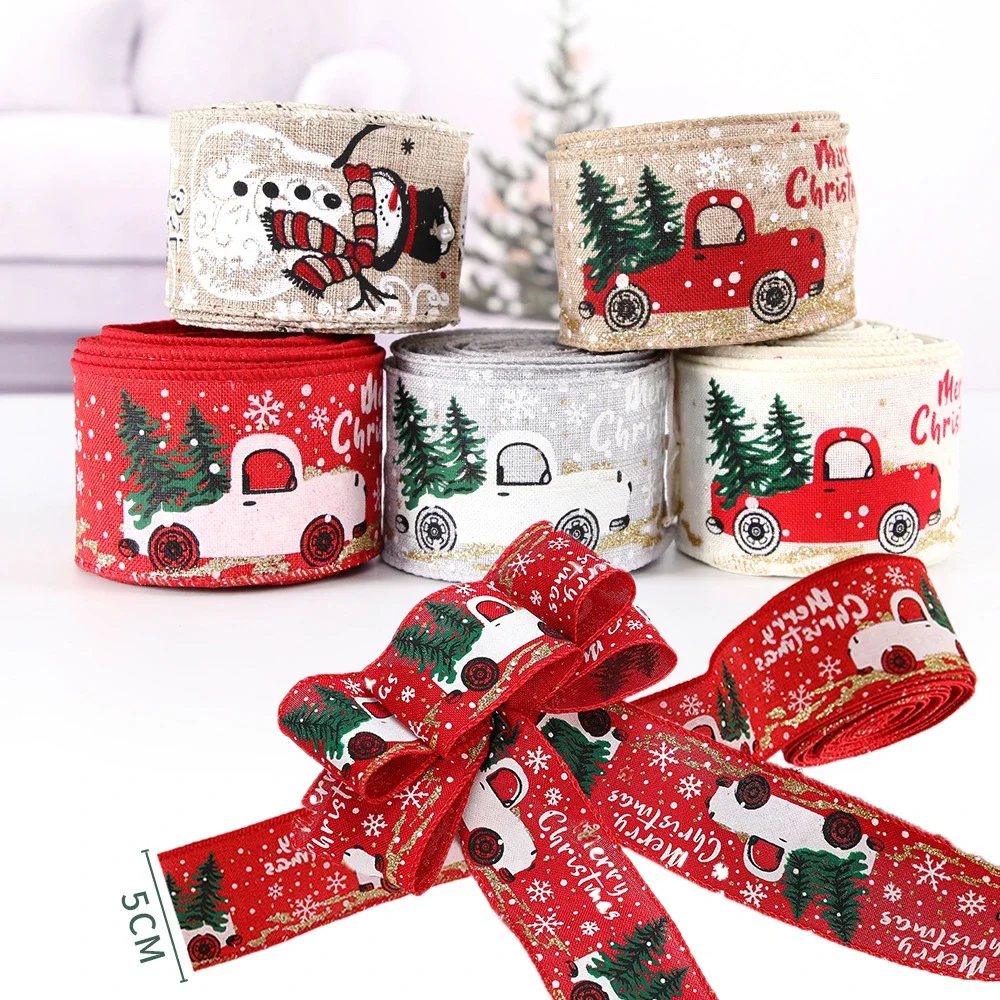 2m-10m Christmas Ribbon Classic Wrapping Christmas Tree Ribbon Wreath Bows DIY Fabric Swirl Ribbon Burlap Xmas Gift Decoration