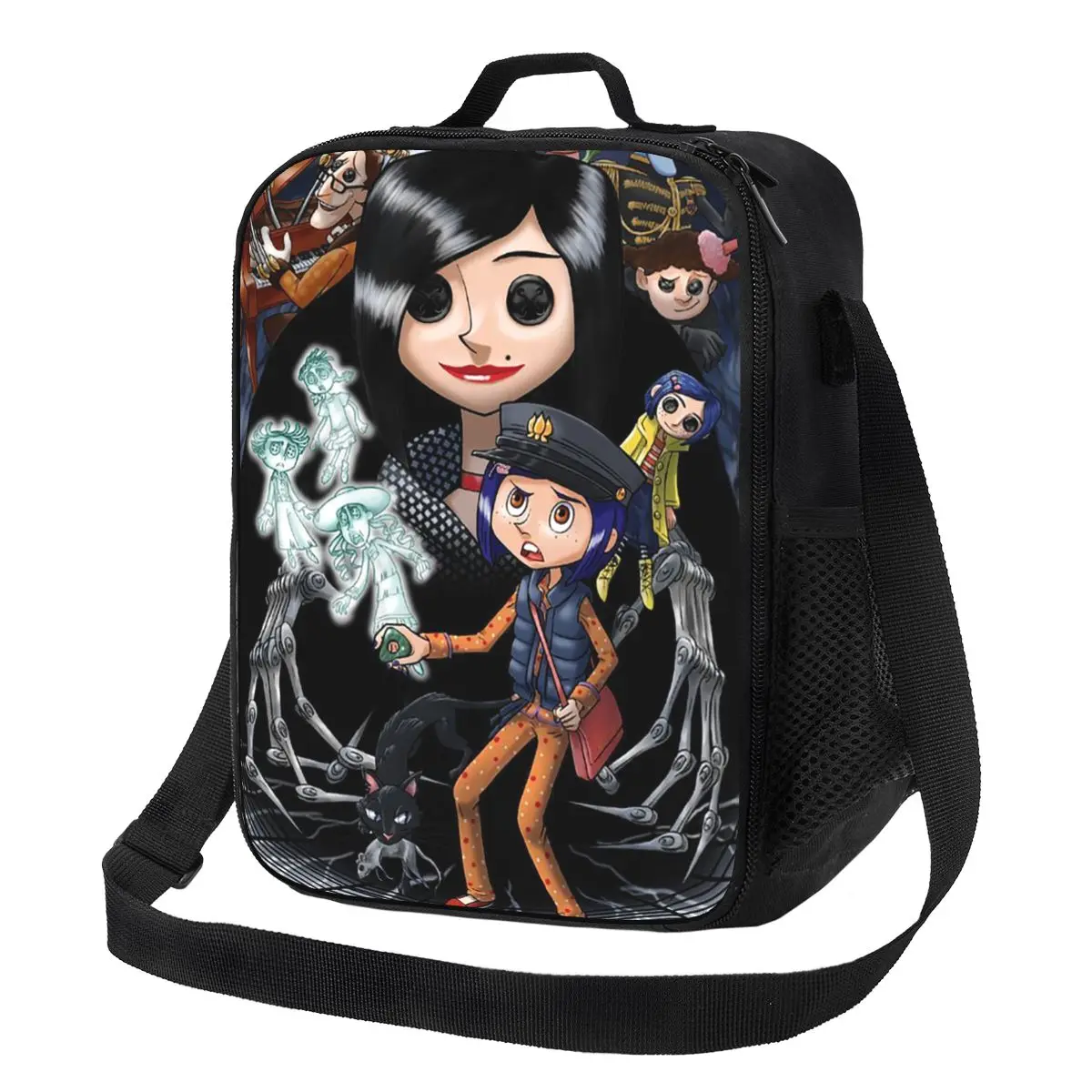 Custom Halloween Horror Film Coraline Insulated Lunch Bags for Camping Travel Waterproof Cooler Thermal Bento Box Women Children