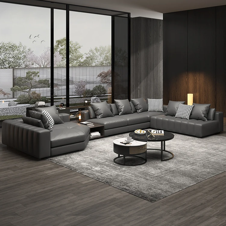 Italian Minimalist Living Room Furniture Leather Sofa Set Modern Hotel Villa Fabric Sectional Modular Couch