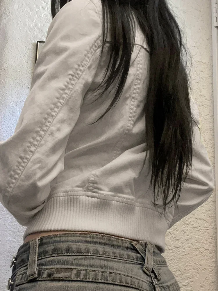 FDEY Vintage Zip Up chaquetas elegantes otoño ropa de calle bolsillos Harajuku abrigos sólidos Casual 2000s básico Y2K tela estética