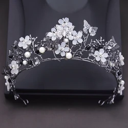 Princess Flower Wedding Crown Rhinestone imitation Pearls Butterfly Tiaras Hairband Bridal Prom Hair Jewelry Bride Accessories