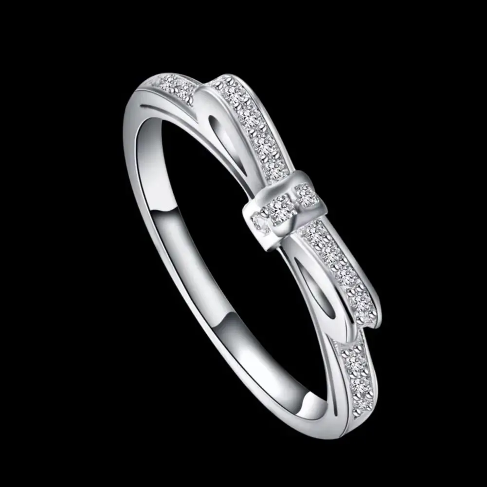 

Luxury 925 Sterling Silver fine Bowknot crystal Rings For Women size 6/7/8/9 Fashion Party Gifts wedding diamond Jewelry