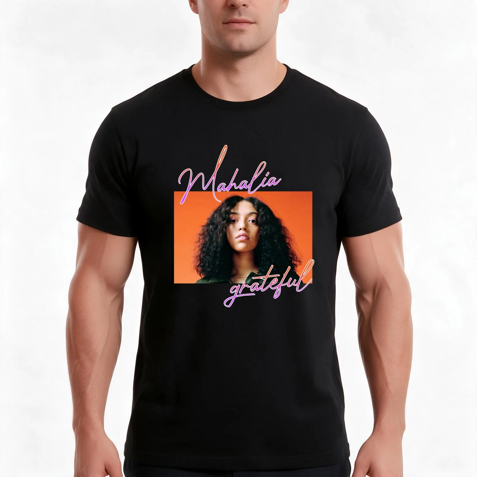 Mahalia Grateful T-Shirt, Summer Casual Cotton Tee, Oversized Streetwear Tops, Vintage Graphic Print, Loose Fit Short Sleeve