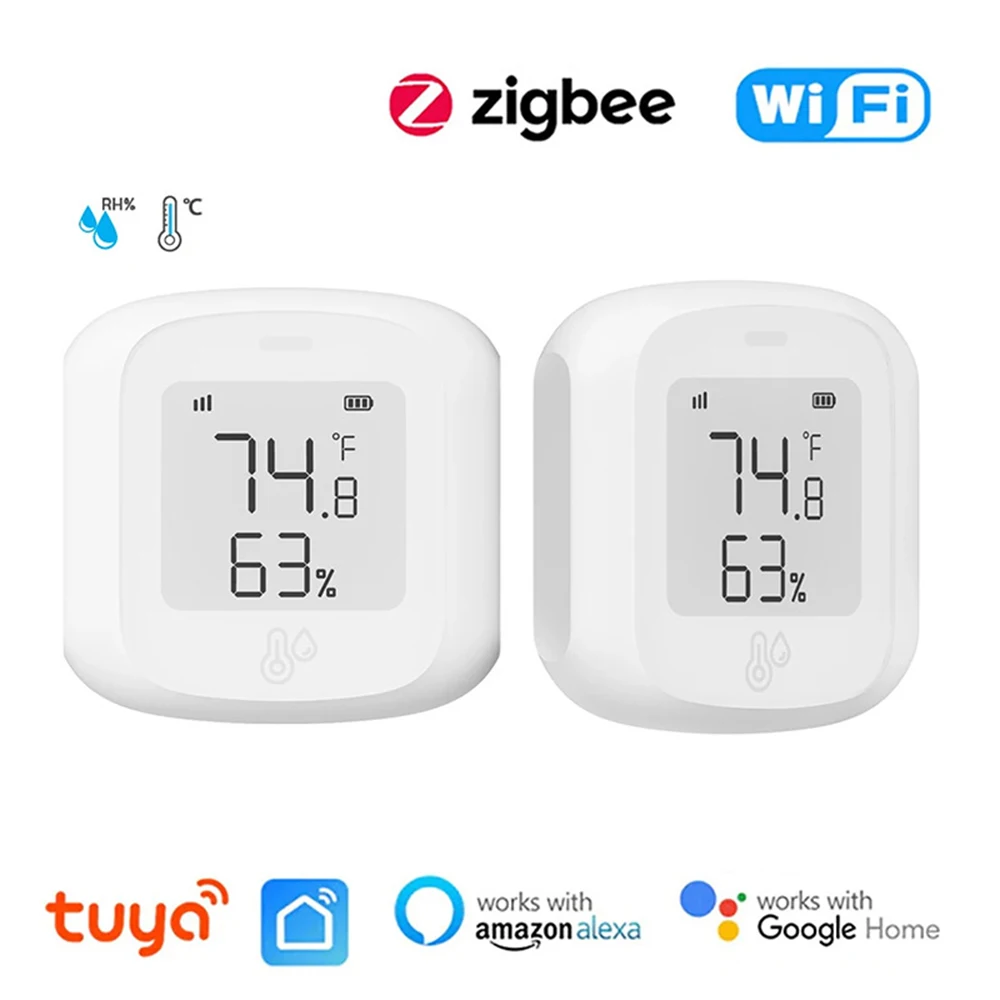 Tuya WiFi/Zigbee Thermometer Hygrometer -10-60℃ Temperature Humidity Sensor Voice/Remote Control Support For Alexa Google Home