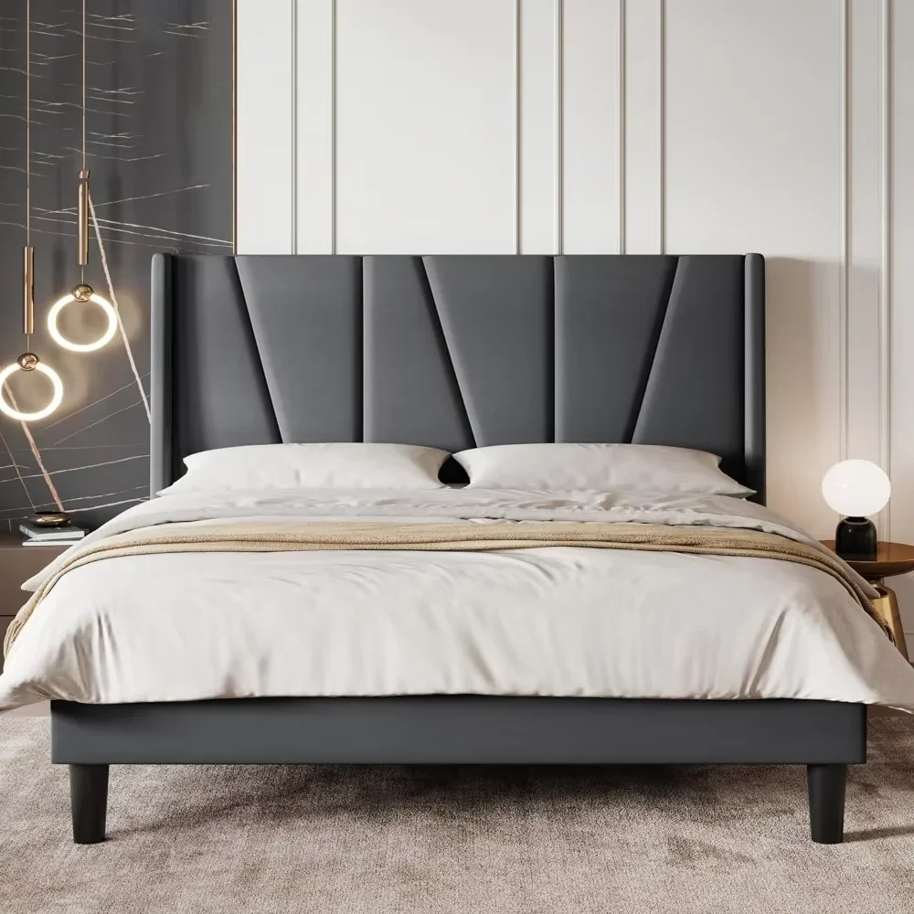 

Under-Bed Space,Upholstered Platform Bed with Wooden Slats Support
