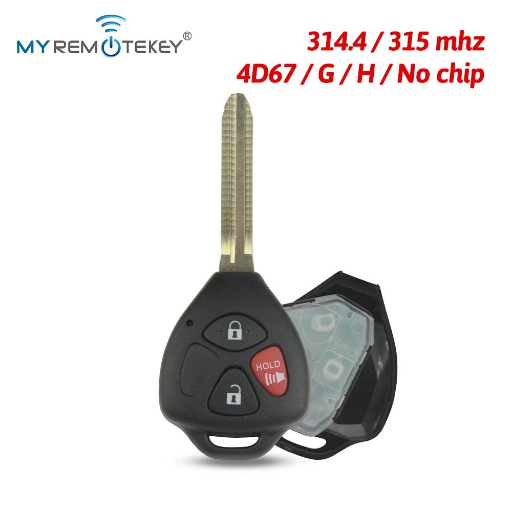 Llave remota myremotekey 314.4Mhz para Yaris, Camry, RAV4, llave remota de 3 botones con chip Toy43, modelo GQ4-29T 315Mhz para Toyota Yaris, Corolla, Venza de 2006-2020