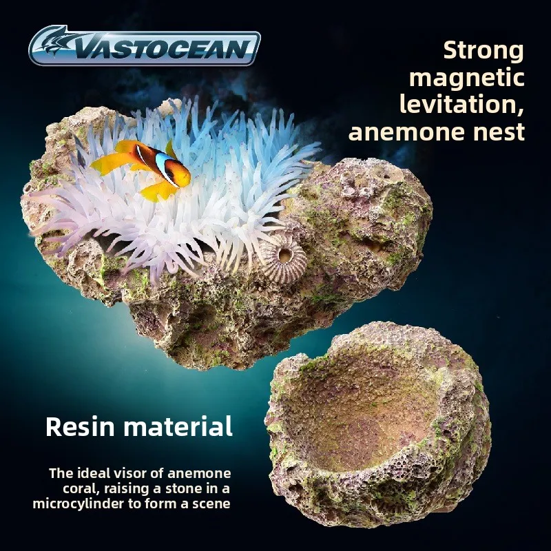 VASTOCEAN Magnetic Anemone Holder-Resin Suspension Anemone Nest for Saltwater Aquarium-Carpet Anemone Cave&Coral Reef Rock Decor