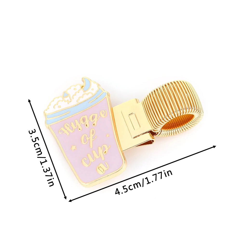 1pc mug themed metal pen holder with spring metal clip, used for handwriting, notebooks, and student office stationery