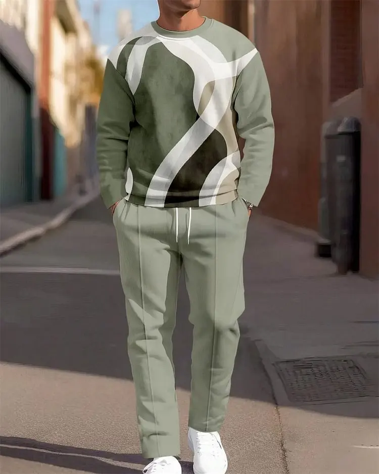 

2025 New Autumn & Winter Hot - Selling Men's Casual Two - Piece Set with Geometric Pattern, round neck. Fine fabric texture, ski
