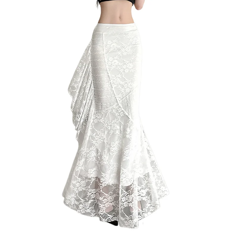 

Women's clothes Spring Summer New Arrival Elegant Lace-Trimmed Fishtail Skirt Sexy High-Waisted Bodycon Solid Ankle-Length Skirt