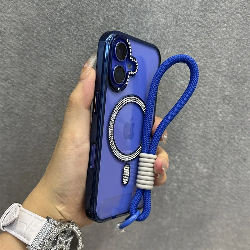 حافظة لهاتف آيفون 15 16 برو ماكس 15 برو 16 برو 16 برو 16 بلس حزام معصم أكريليك شفاف من الأكريليك