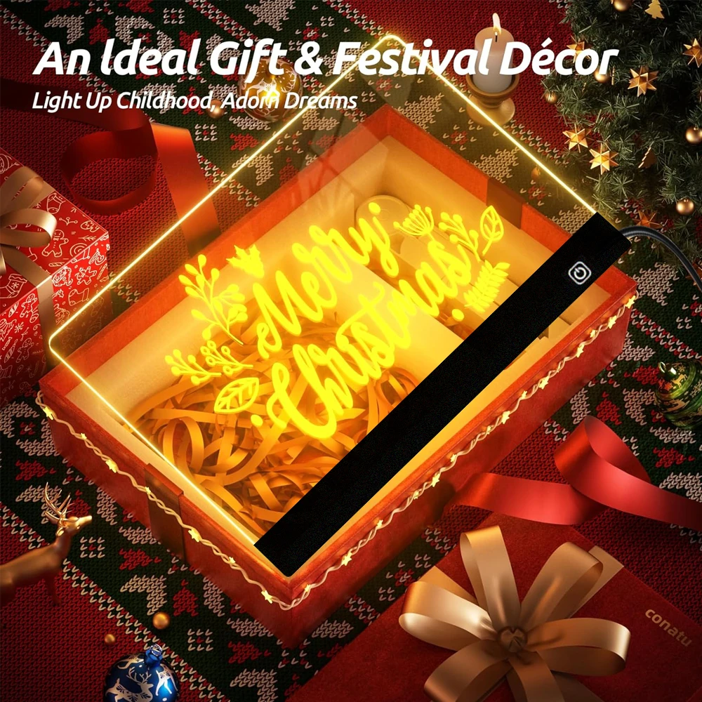 Tablica rysunkowa akrylowa, przezroczysta, podświetlana, 35x25 cm, świecąca, wymazywalna, LED Magic Board, z 7 kolorowymi pisakami i podstawką.