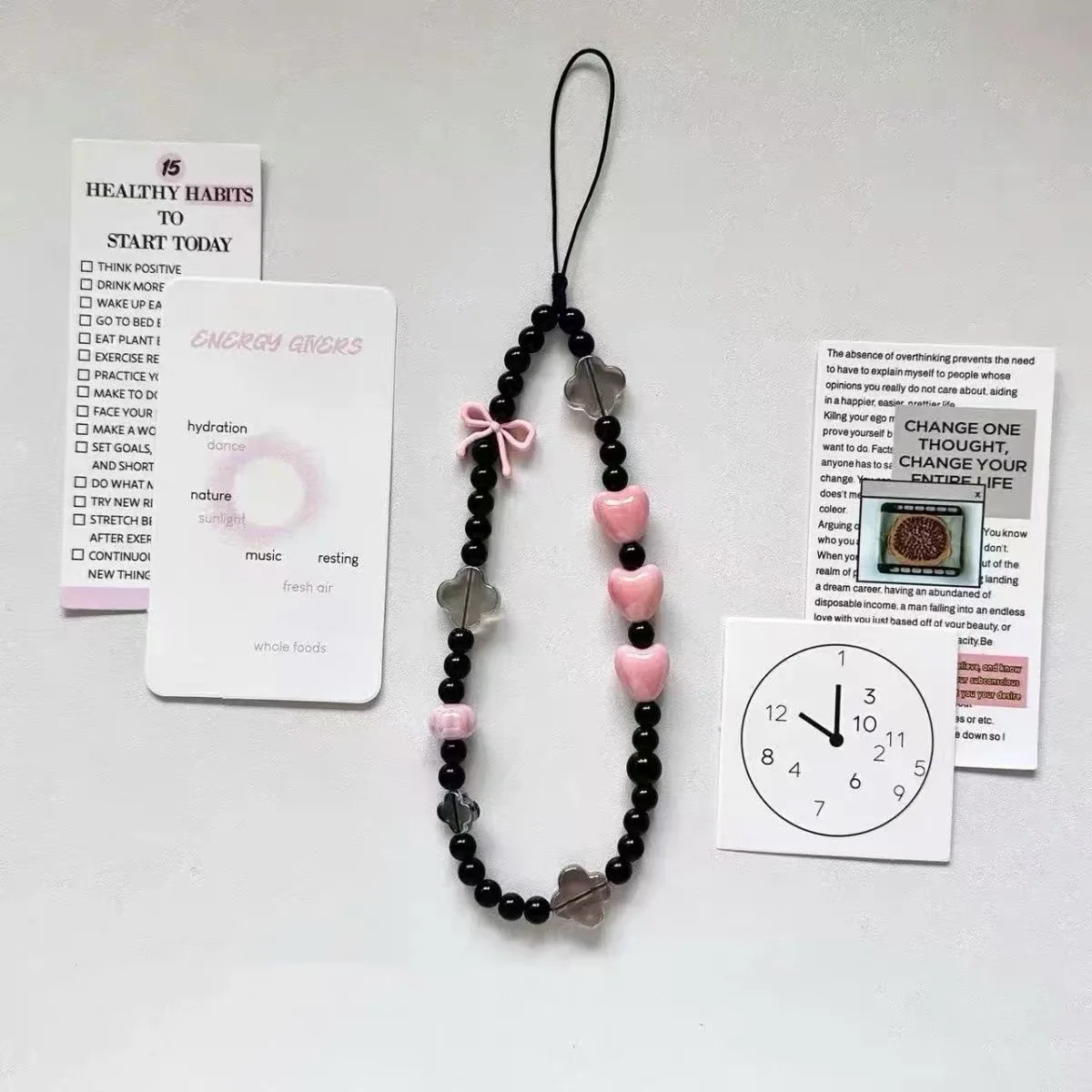 

1pc Heart Beaded Phone Charm, Black Pink Bow Phone Chain, Anti-Lost Strap for Bags, Decorative Phone Accessory for Women