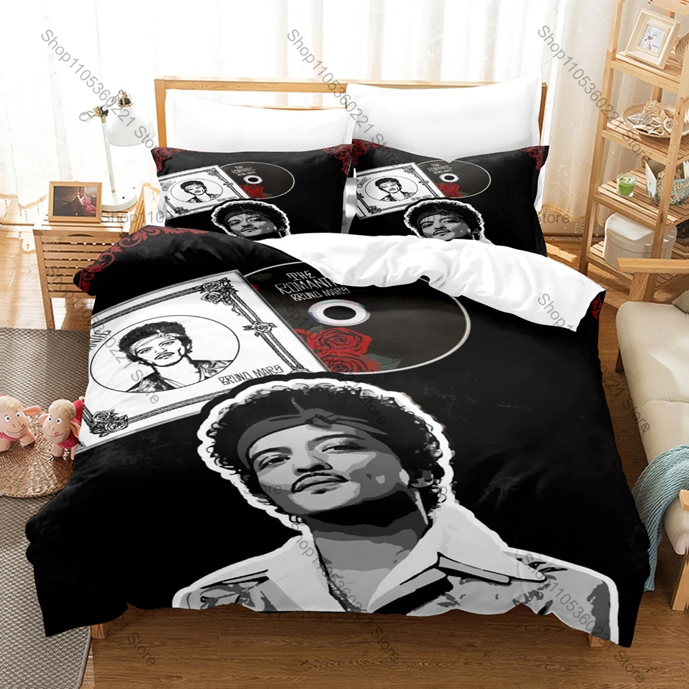 Pop Star Bruno Mars Bedding Set 3‑Piece Duvet Cover With 2 Pillowcases Soft Bed Linen For Teens Adult Bedroom Decoration Gift