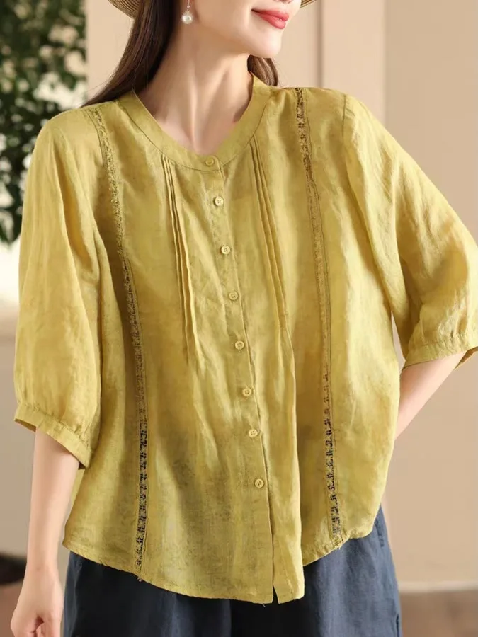 

Elegant Embroidered Cotton Linen Shirt Hollow out Sleeveless Women's Top Breathable Artistic Style Summer New Arrival
