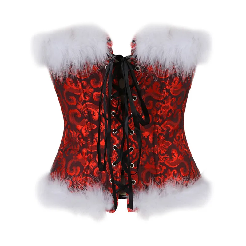 Christmas Santa Corsets and Bustiers Top Shapewear Lingerie Burlesque Feather Corselet Plus Size Overbust Women\'s Sexy Corset