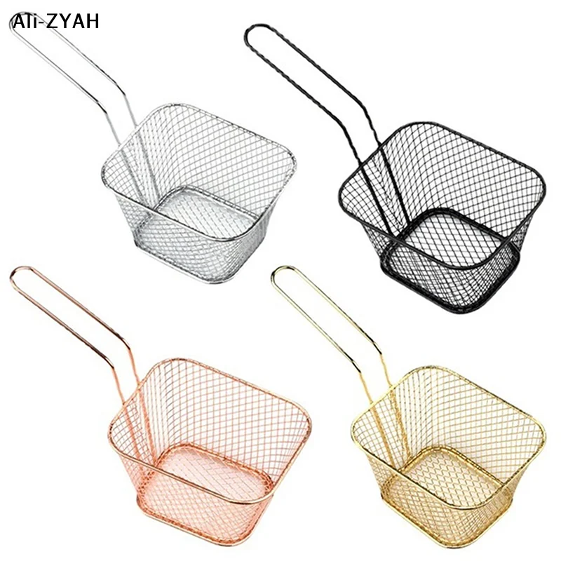 1Pc Stainless Steel Mini Square Frying Basket French Fries Frying Basket Kitchen Oil Separated Tool 9.8*4.1*2.5 inch