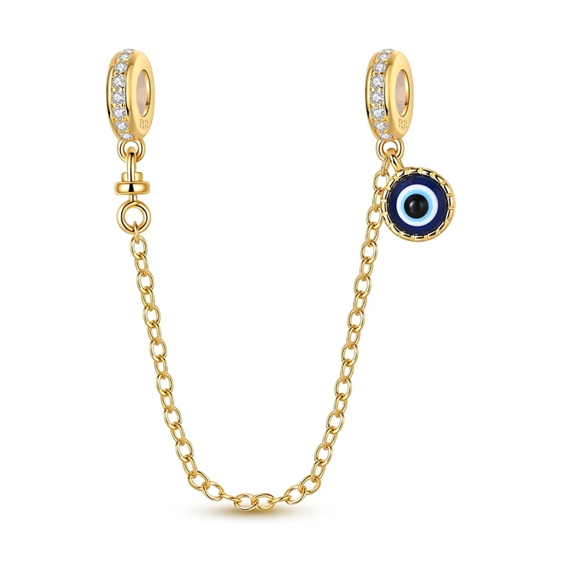 

Classic Golden Safety Chain Inlaid 925 Sterling Silver Zirconium Blue Eye Charms Bead Fit Original Bracelet DIY Jewelry