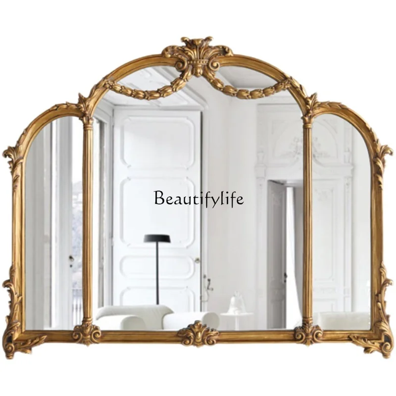

Entrance living room carved gold decorative mirror retro European makeup mirror