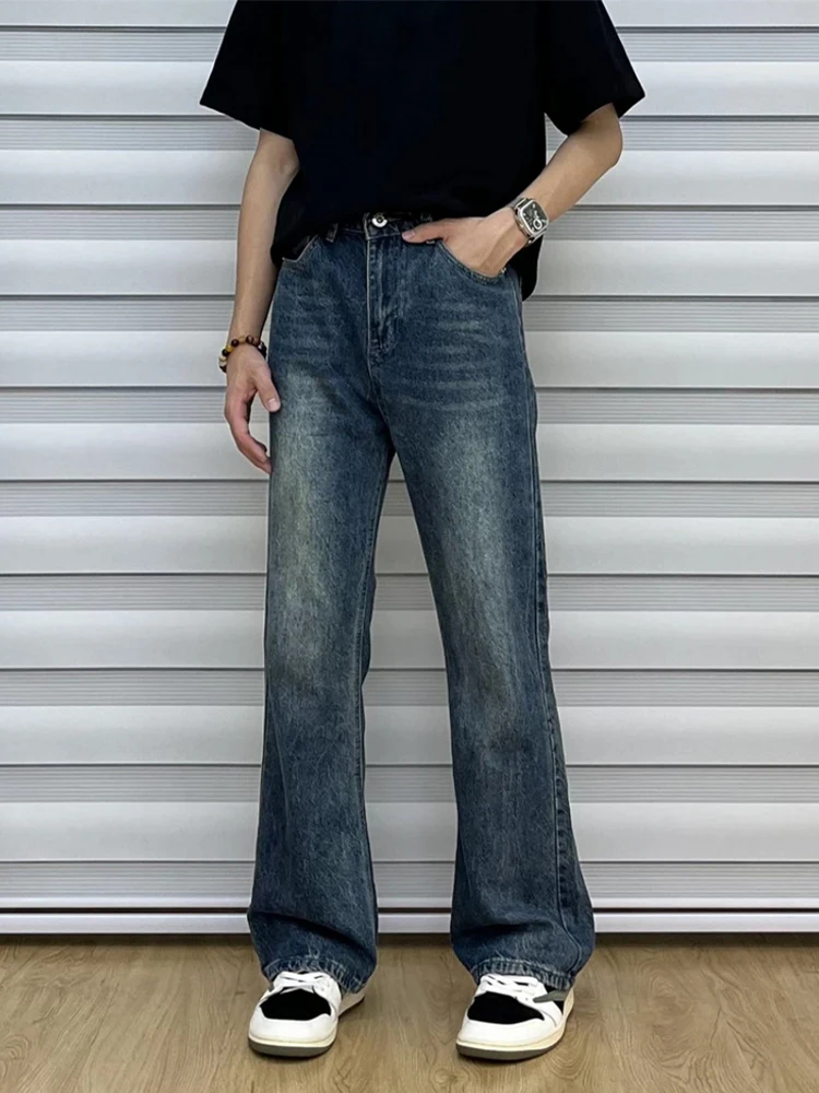 

Retro Blue Men's Straight Leg Jeans Spring Autumn American Sle Slim High Waist Flared Pants Youth Trendy Classic Fit Jeans